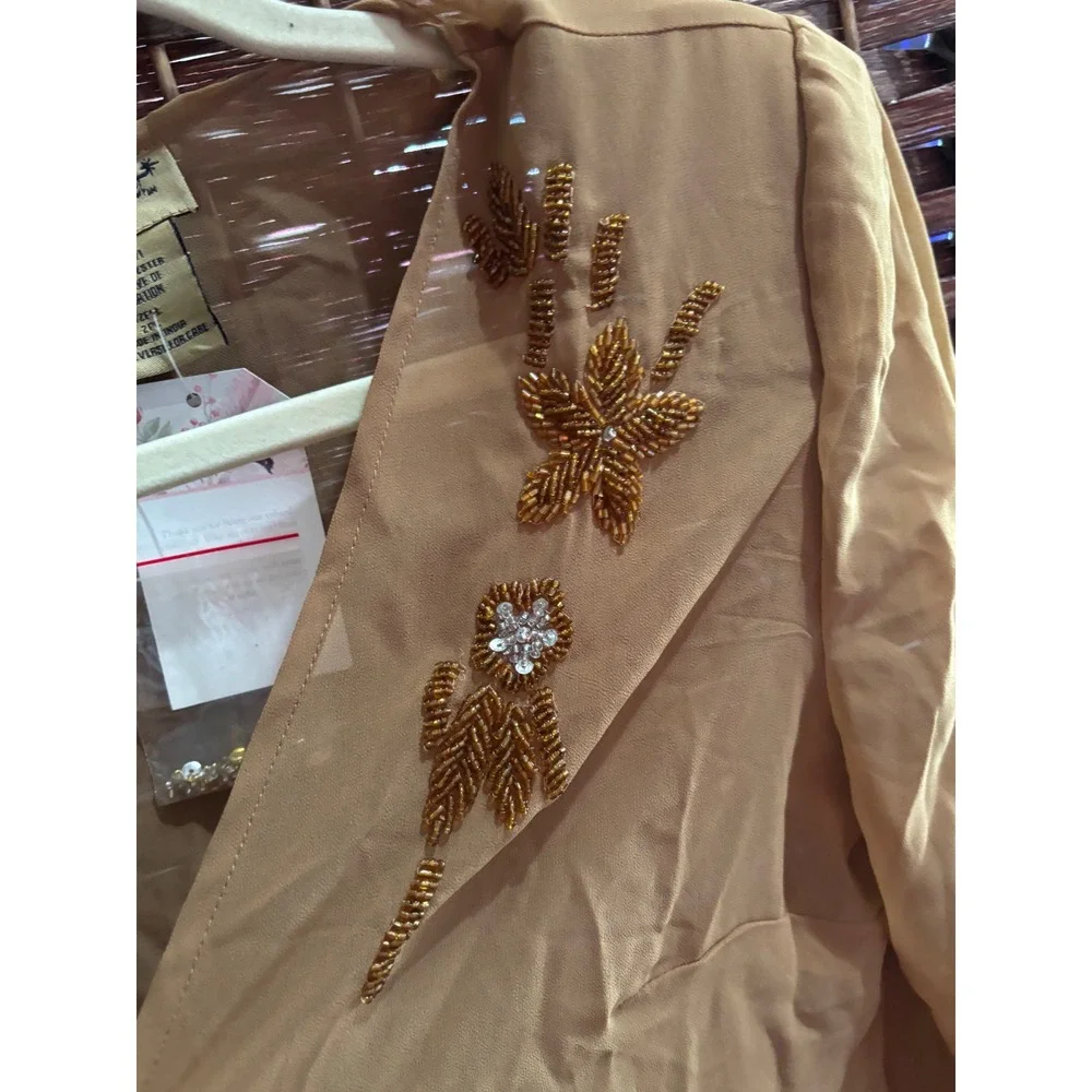 Midnight Velvet Gold‎ Beaded Embellished Sheer Shrug Evening chiffon L Whimsy c